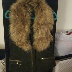 INC vest with fur collar and gold harware, Size L